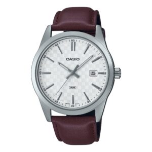 Casio Men's Watch, Silver Dial Brown Leather Strap, MTP-VD03L-5A