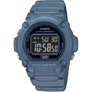 Casio Unisex Watch, Black Dial Blue Resin Strap, W-219HC-2BVDF