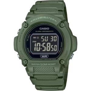 Casio Unisex Watch, Black Dial Green Resin Strap, W-219HC-3BVDF