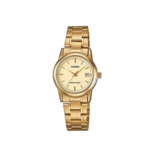 Casio Women's Watch Analog, Champagne Dial Gold Stainless Steel Strap
