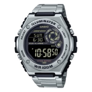 Casio,Men's Watch Digital, Black Dial Silver Stainless Steel Band, MWD-100HD-1BVDF