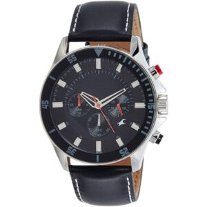 Fastrack Men's Watch Analog, Black Dial Black Leather Strap, 3072SL02