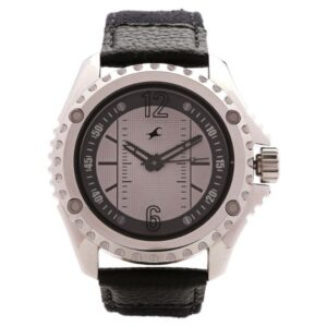 Fastrack Men's Watch Analog, Grey Dial Black Leather Strap, 3063SL01