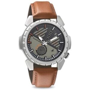 Fastrack Men's Watch Analog, Grey Dial Brown Leather Strap, 3090SL04