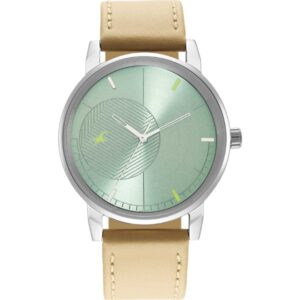 Fastrack, Men's Watch Stunners Collection, Green Dial Beige Leather Strap, 3278SL02