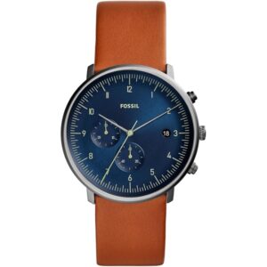 Fossil Men's Watch Analog Chase Timer Chronograph Blue Dial Brown Leather Band FW-FS5486