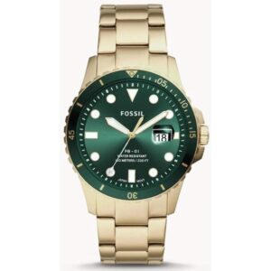 Fossil Men's Watch Analog FB-01 Green Dial Golden Stainless Steel Band FO-FS5658