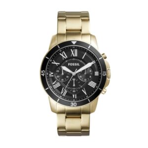 Fossil Men's Watch Analog Grant Sport Chronograph Black Dial Gold Stainless Steel Band FW-FS5267