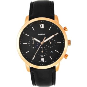 Fossil Men's Watch Analog Neutra Chronograph Black Dial Black Leather Band FW-FS5381