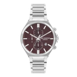 Lee Cooper Men's Watch Analog Red Dial Silver Metal Band LC07835.380