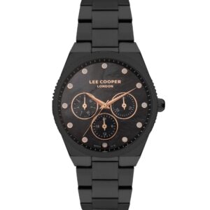 Lee Cooper Women's Multi Function Black Mother of pearl Dial Black Metal Strap Watch LC07452.650