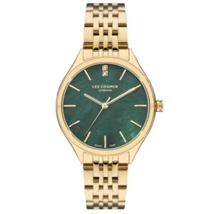 Lee Cooper Women's Watch Analog Green Dial Gold Metal Band LC07821.170