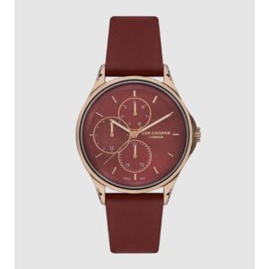 Lee Cooper Women's Watch Analog Maroon Dial Maroon Leather Strap LC07243.488