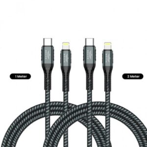 Brave 2-in-1 USB-C to Lightning Cable (1m & 2m, Braided Black, BDC-42)