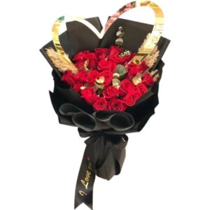 Greatest Love / 30 Red Roses With Acrylic Heart In A Black Wrapping