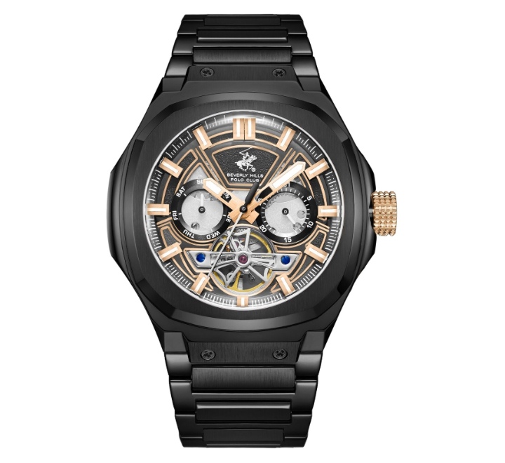 Beverly-Hills-Polo-Club-Mens-Automatic-Watch-Analog-Black-Dial-with-Black-Silver-Stainless-Steel-Band-BP3749X650