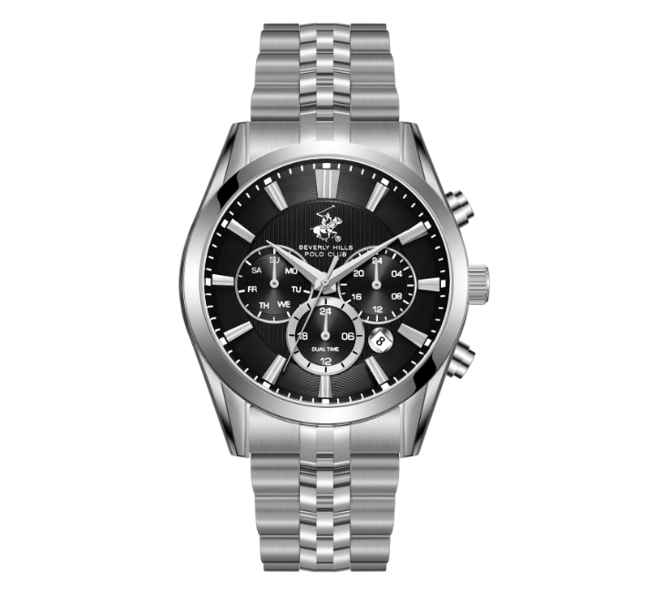 Beverly-Hills-Polo-Club-Mens-Watch-Analog-Black-Dial-with-Silver-Stainless-Steel-Band-BP3782X350