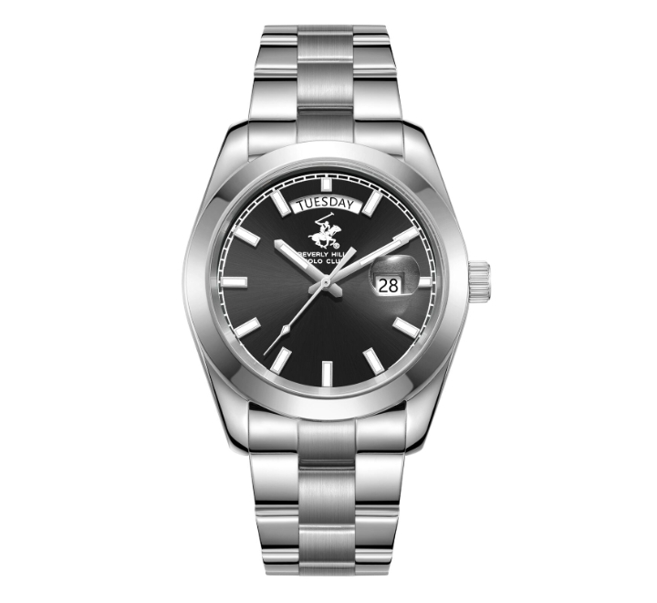 Beverly-Hills-Polo-Club-Mens-Watch-Analog-Black-Dial-with-Silver-Stainless-Steel-Band-BP3790X350