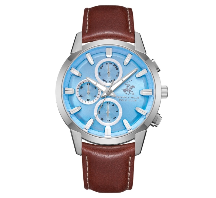 Beverly-Hills-Polo-Club-Mens-Watch-Analog-Blue-Dial-with-Brown-Leather-Band-BP3666X302