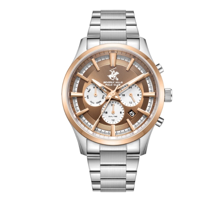 Beverly-Hills-Polo-Club-Mens-Watch-Analog-Brown-Dial-with-Silver-Stainless-Steel-Band-BP3779X510