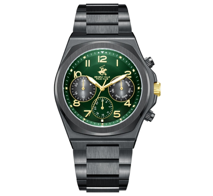 Beverly-Hills-Polo-Club-Mens-Watch-Analog-Green-Dial-with-Black-Stainless-Steel-Band-BP3777X670