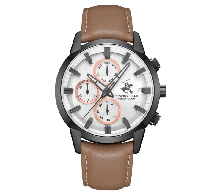 Beverly-Hills-Polo-Club-Mens-Watch-Analog-White-Dial-with-Brown-Leather-Band-BP3666X067