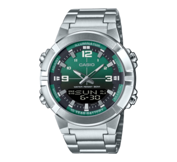 Casio-Mens-Watch-Analog-Digital-Green-Gradient-Dial-with-Silver-Stainless-Steel-Band-AMW-870DA-3AVDF