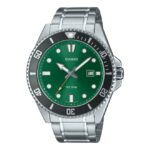 Casio-Mens-Watch-Analog-Green-Dial-Silver-Stainless-Band-MDV-107D-3A2VDF
