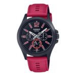 Casio-Mens-Watch-AnalogBlack-Dial-Red-Leather-Band-MTP-E350BL-1BVD