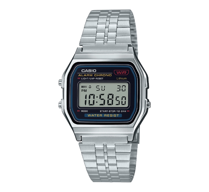 Casio-Unisex-Watch-Vintage-Collection-Digital-Black-Dial-Silver-Stainless-Steel-Band-A159WA-N1DF