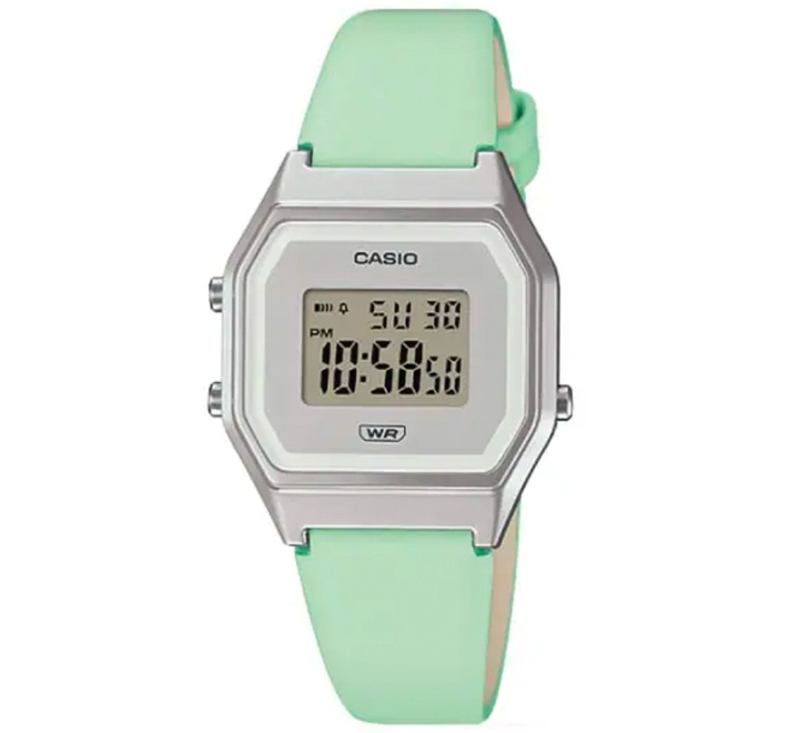 Casio-Womens-Watch-Digital-Silver-Dial-Pastels-Matte-Green-Leather-Strap-LA680WEL-3DF