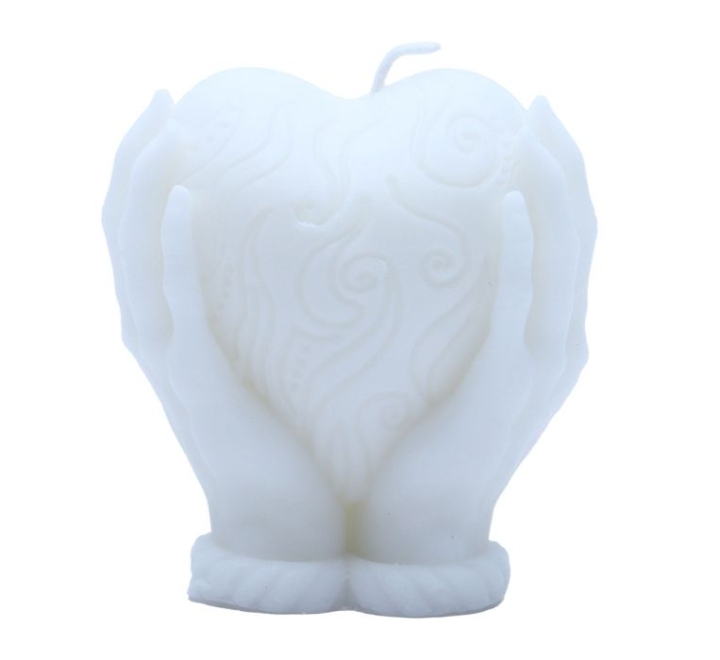 Decorative-Candle-Hand-And-Heart-Design-White-Color