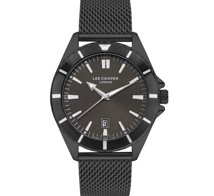 Lee-Cooper-Mens-Analog-Watch-Green-Dial-Black-Stainless-Steel-Mesh-Strap-LC07353670