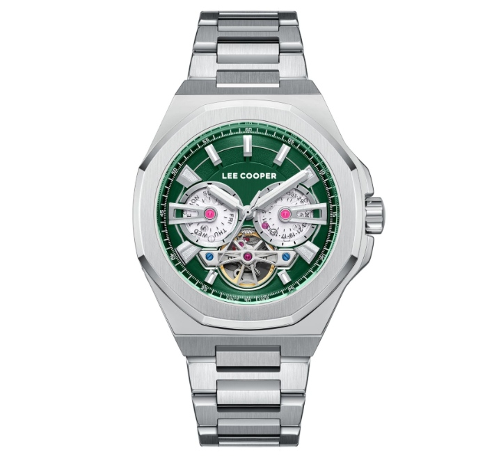 Lee-Cooper-Mens-Automatic-Watch-Analog-Green-Dial-with-Silver-Stainless-Steel-Band-LC08124370