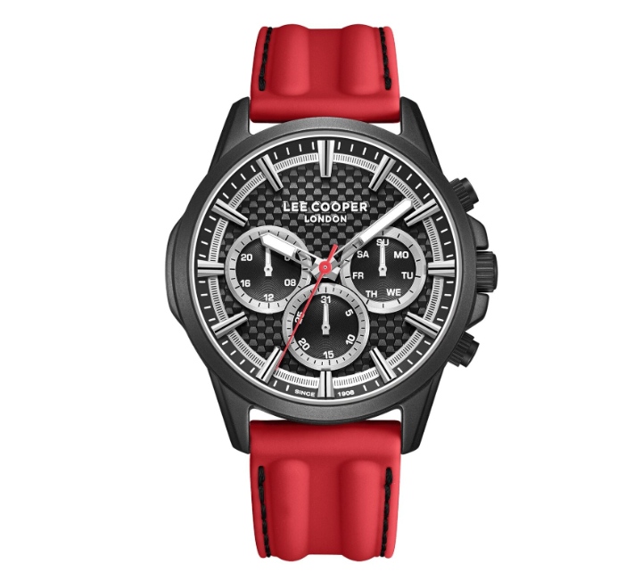 Lee-Cooper-Mens-Watch-Analog-Black-Dial-with-Red-Leather-Strap-LC08048658