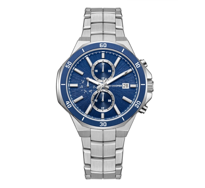Lee-Cooper-Mens-Watch-Analog-Blue-Dial-with-Silver-Stainless-Steel-Band-LC08087390
