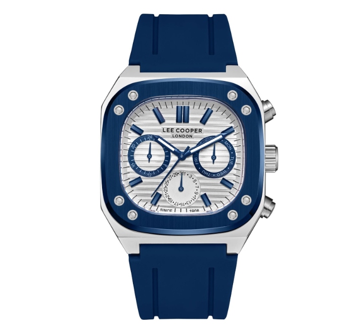 Lee-Cooper-Mens-Watch-Analog-Silver-Dial-with-Blue-Resin-Strap-LC08022339