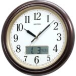 Rhythm-LCD-Calender-Brown-Wall-Clock-CFG714NR06