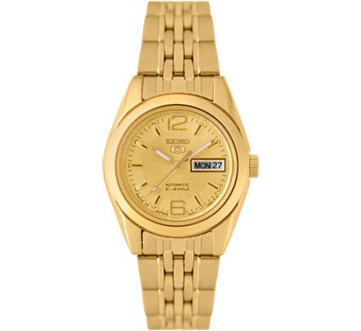 Seiko-Womens-Mechanical-Watch-Analog-Gold-Dial-Gold-Stainless-Band-SYMA60J