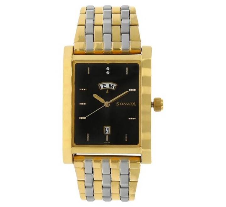 Sonata-Mens-Watch-Analog-Black-Dial-With-Stainless-Steel-Band-7112BM01
