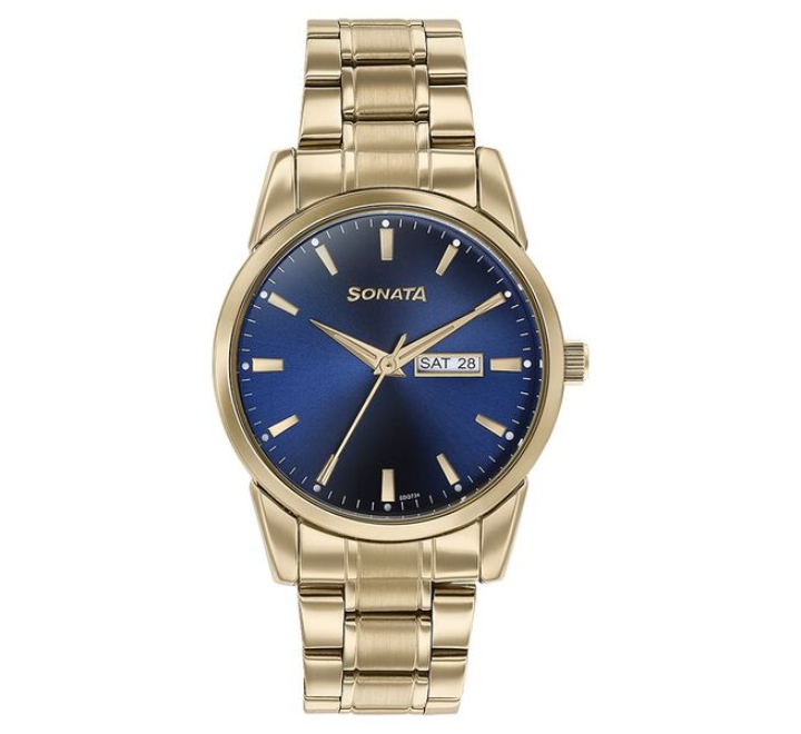 Sonata-Mens-Watch-Analog-Blue-Dial-With-Golden-Stainless-Steel-Band-77147YM01