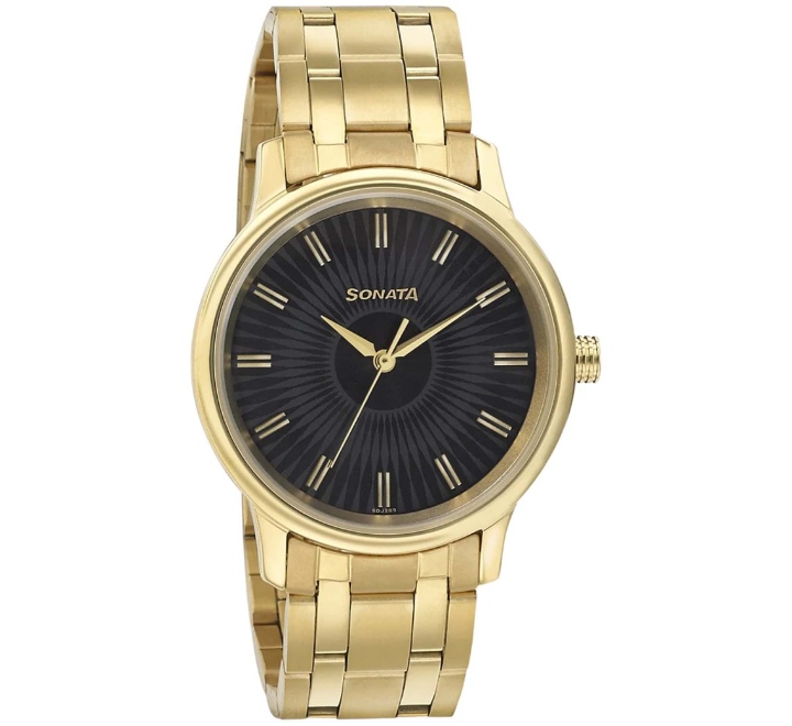 Sonata-Mens-Wedding-Edition-Black-Dial-Gold-Metal-Strap-Watch-7134YM02