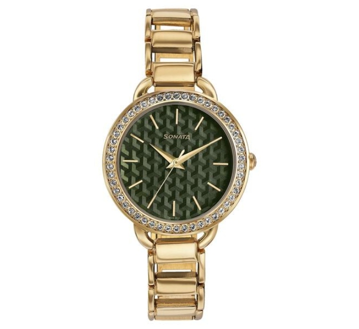 Sonata-Womens-Watch-Analog-Green-Dial-with-Gold-Stainless-Steel-Band-87052WM03