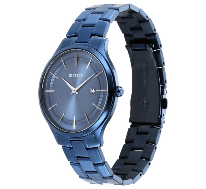 Titan Classique Slimline Men's Watch Analog Blue Dial Blue Stainless Steel Band, 90142QM01 3
