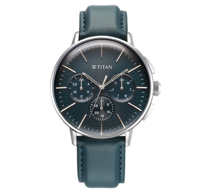 Titan-Light-Leathers-Mens-Multifunction-Watch-Blue-Dial-with-Blue-Leather-Strap-90200SL03