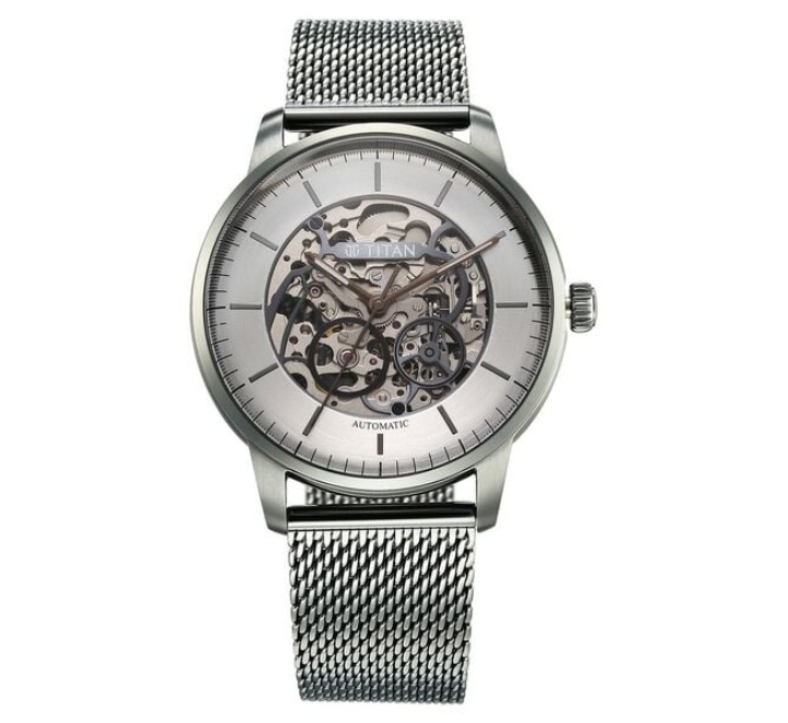 Titan-Mens-Automatic-Watch-Analog-Silver-Dial-with-Silver-Mesh-Band-90110QM02