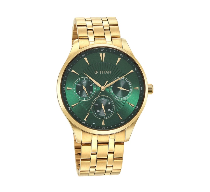Titan-Mens-Opulent-III-Collection-Analog-Watch-Green-Dial-Golden-Stainless-Steel-Strap90127YM05