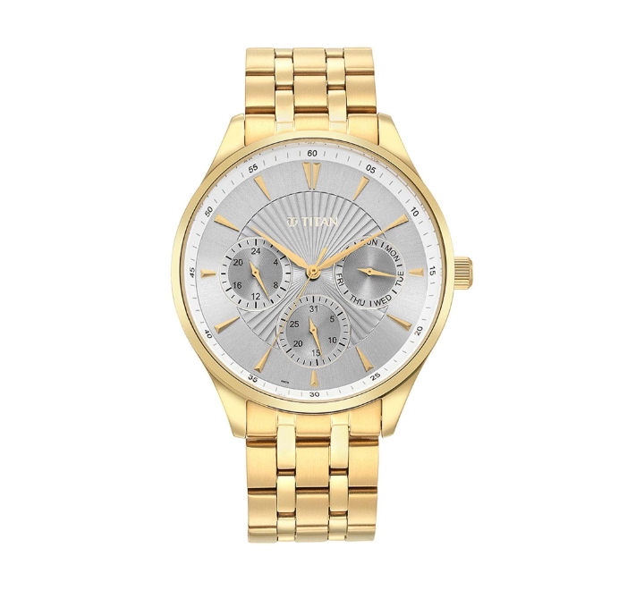 Titan-Mens-Opulent-III-Collection-Analog-Watch-Silver-Dial-Golden-Stainless-Steel-Strap90127YM04