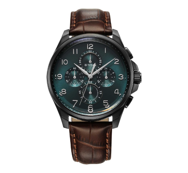 Titan-Mens-Watch-Classic-Chrono-Collection-Green-Dial-Brown-Leather-Strap-90169NL01