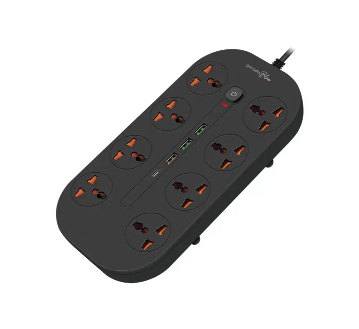 Porodo-Blue-8-AC-Power-Strip-Black